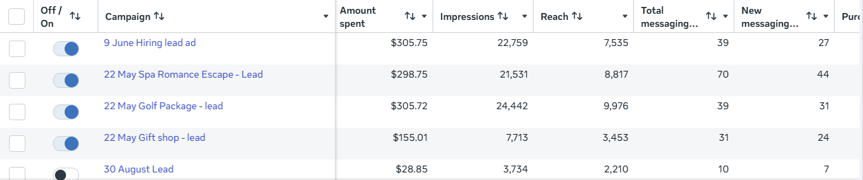 Meta Ads Manager — Manitou Springs campaigns