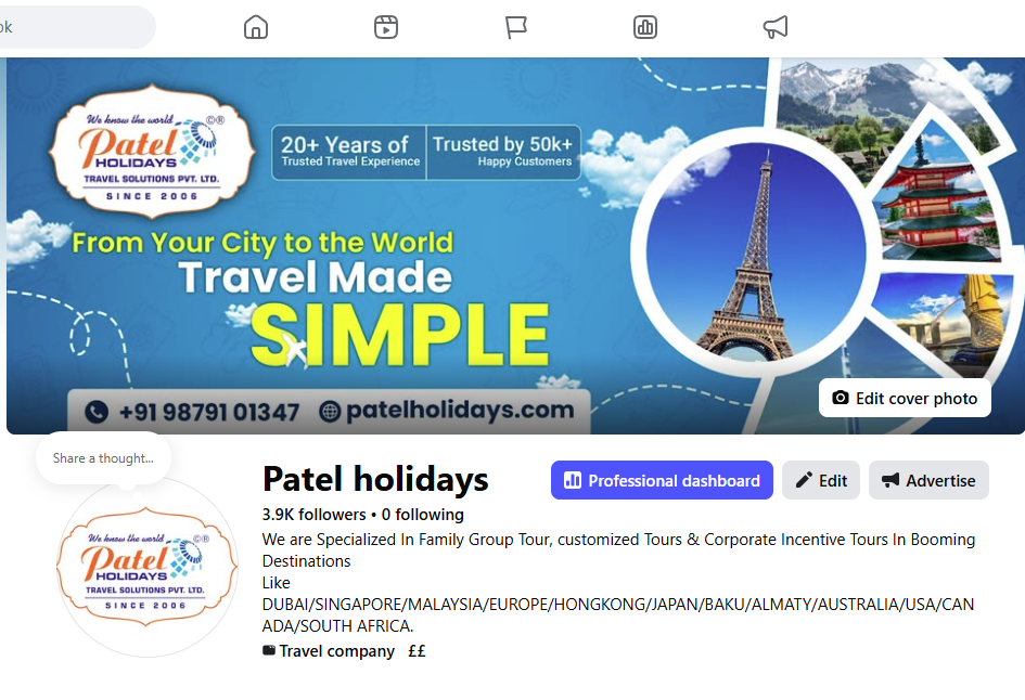 Patel Holidays Facebook page