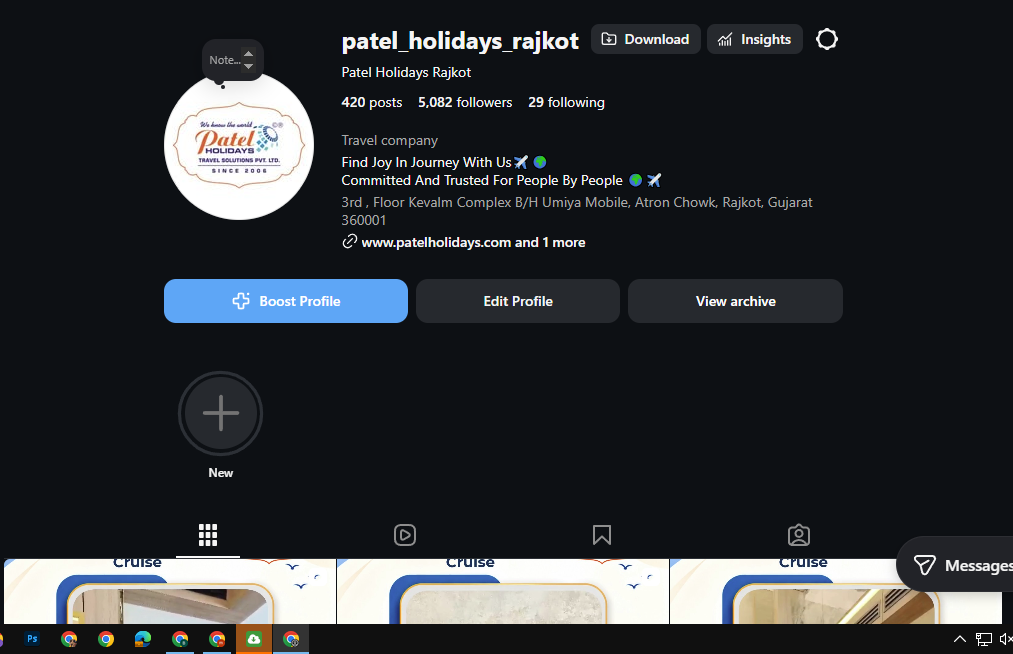 Patel Holidays Instagram profile